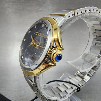 Citizen EcoDrive L Ceci Watch Women 32mm Black Dial Two Tone Diamond Runs2