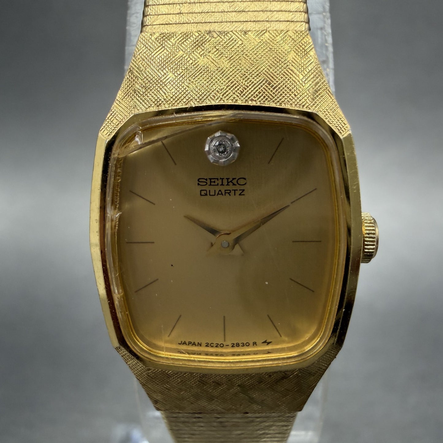 Seiko Tank Watch Women 16mm Champagne Dial Gold Tone 2C206379 New Battery1