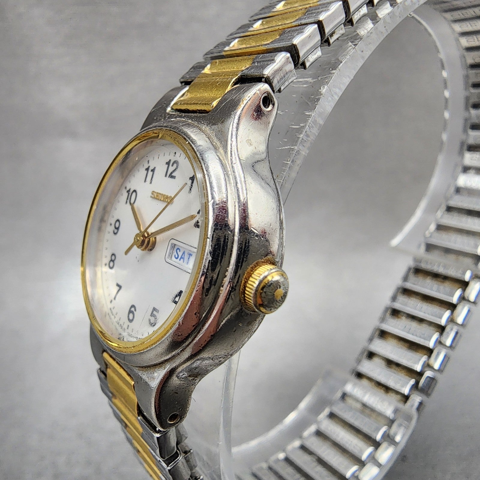 Seiko Watch Women 24mm White Dial Two Tone Daydate Round 7n830131 New Battery2