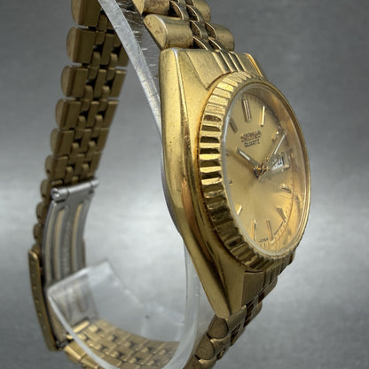 Seiko Watch Women 25mm Gold Dial Gold Tone Daydate Round 7N830041 New Battery3
