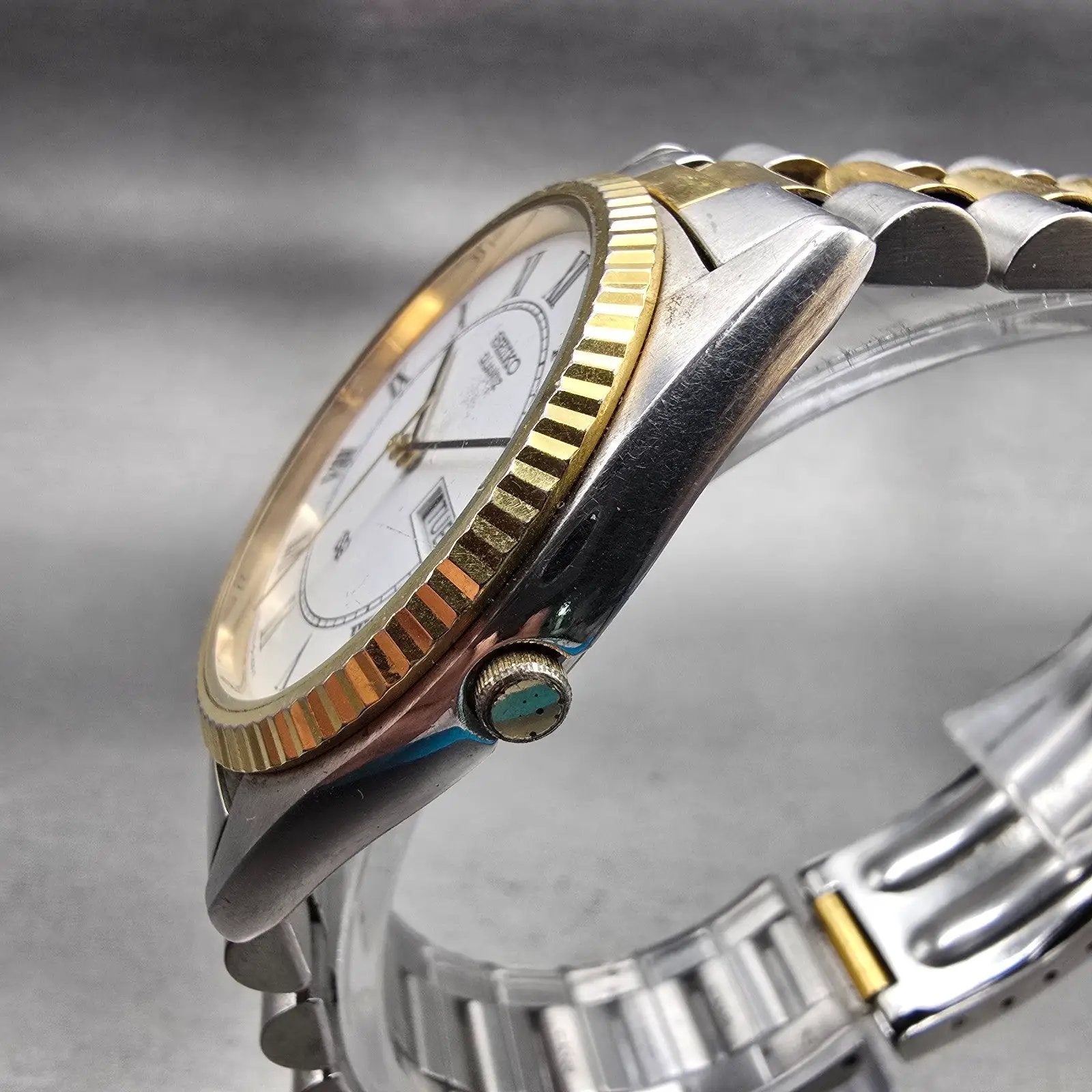 Seiko President Watch Men 36mm White Dial Two Tone Daydate 5Y23-8A60 New Battery3