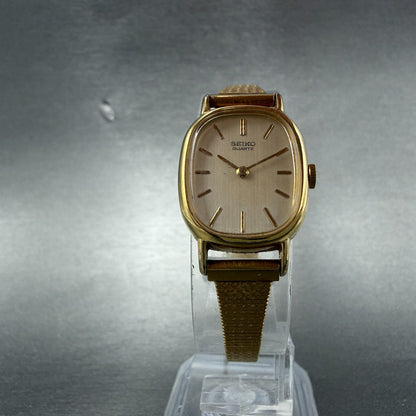Seiko Tank Watch Women 19mm Champagne Dial Gold Tone 5420-5119 New Battery5