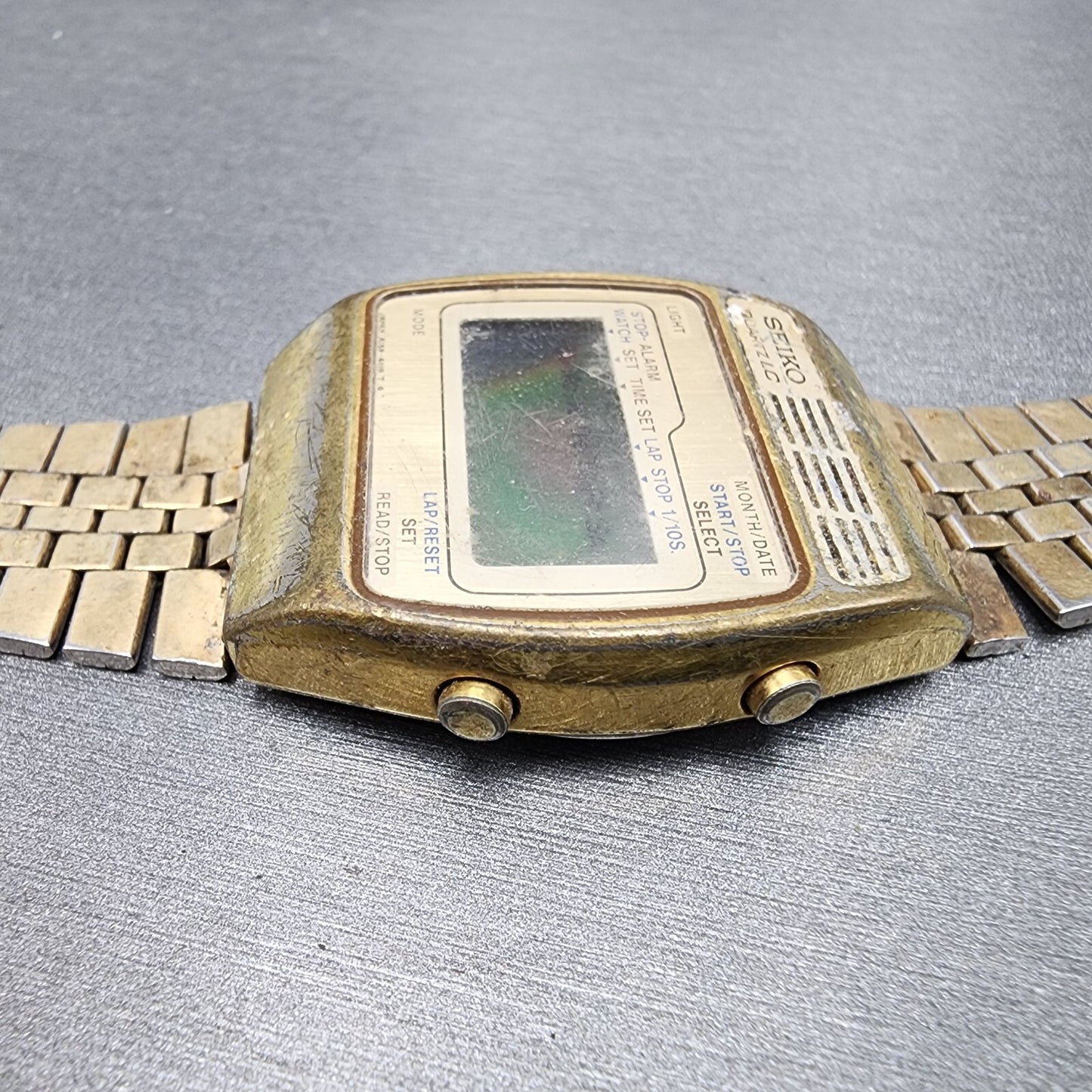 Seiko Digital Watch Men 33mm Gold Tone Alarm Chronograph A1594029 PARTS4