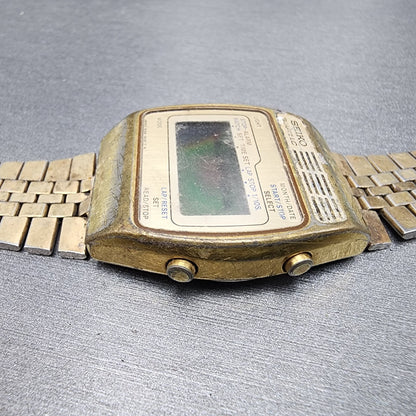Seiko Digital Watch Men 33mm Gold Tone Alarm Chronograph A1594029 PARTS4