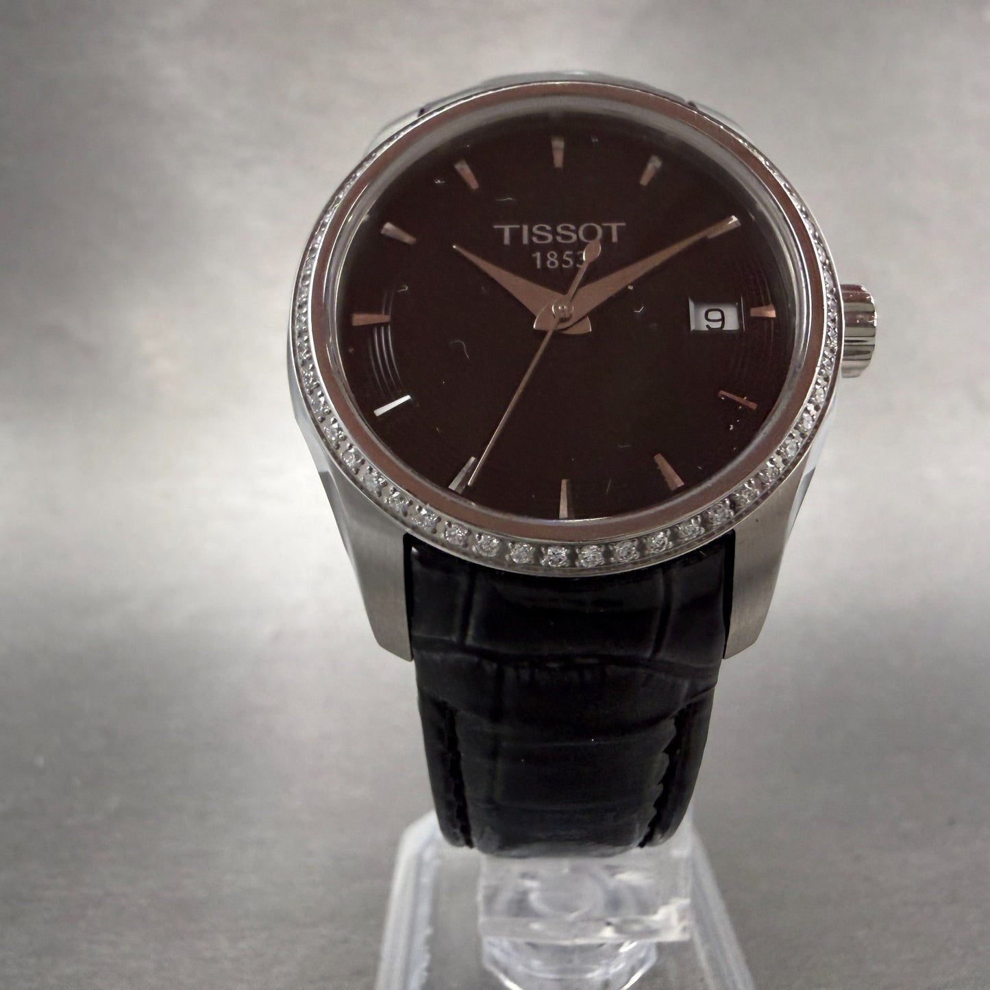Tissot Couturier Watch Women 32mm Black Dial Steel Diamond Bezel NO CASEBACK5