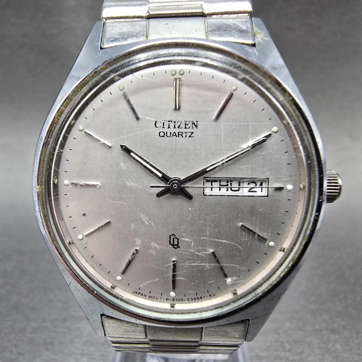Citizen CQ Watch Men 35mm Silver Dial Silver Daydate Round 6100-S09851 PARTS0