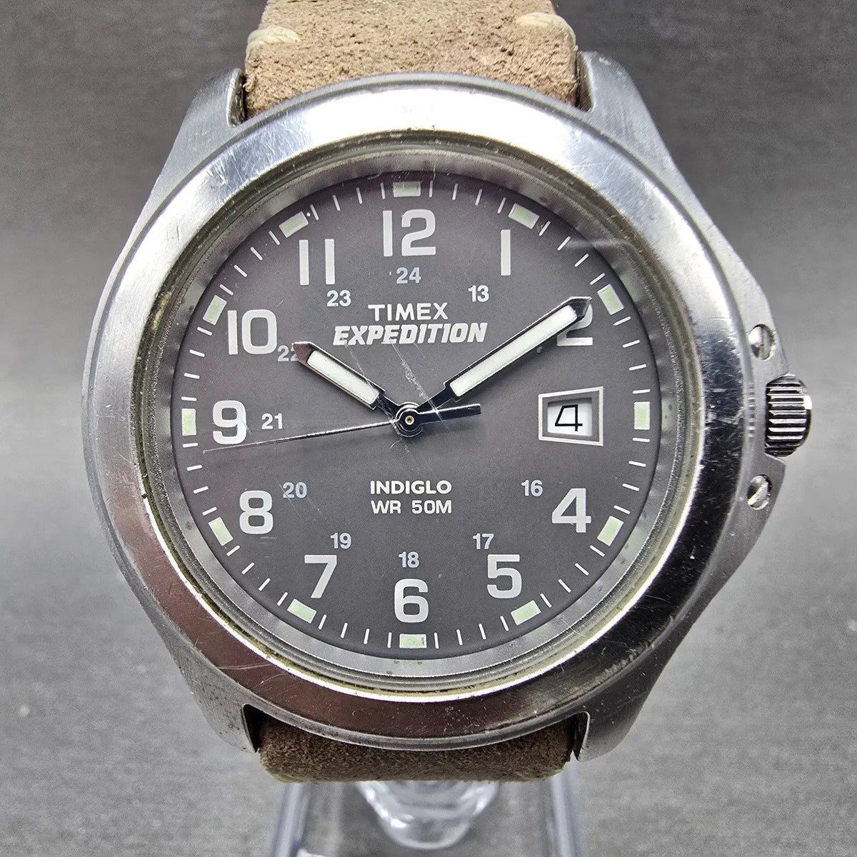 Timex Expedition Watch Men 39mm Gray Dial Silver Tone Date T40091 New Battery FG0