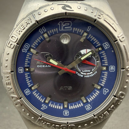 Ripcurl ATS Tide Dive Watch Men 41mm Blue Dial Silver Tone Date Round New batt1