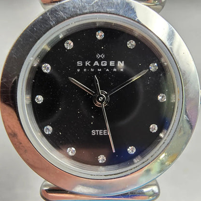 Skagen Watch Women 25mm Black Dial Silver Tone Round 107SSSBD New Batt1