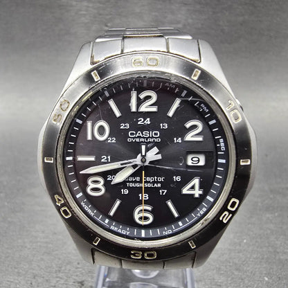 Casio Overland Watch Men 42mm Black Dial Steel Date Solar Round OVW-110 READ!!!J0