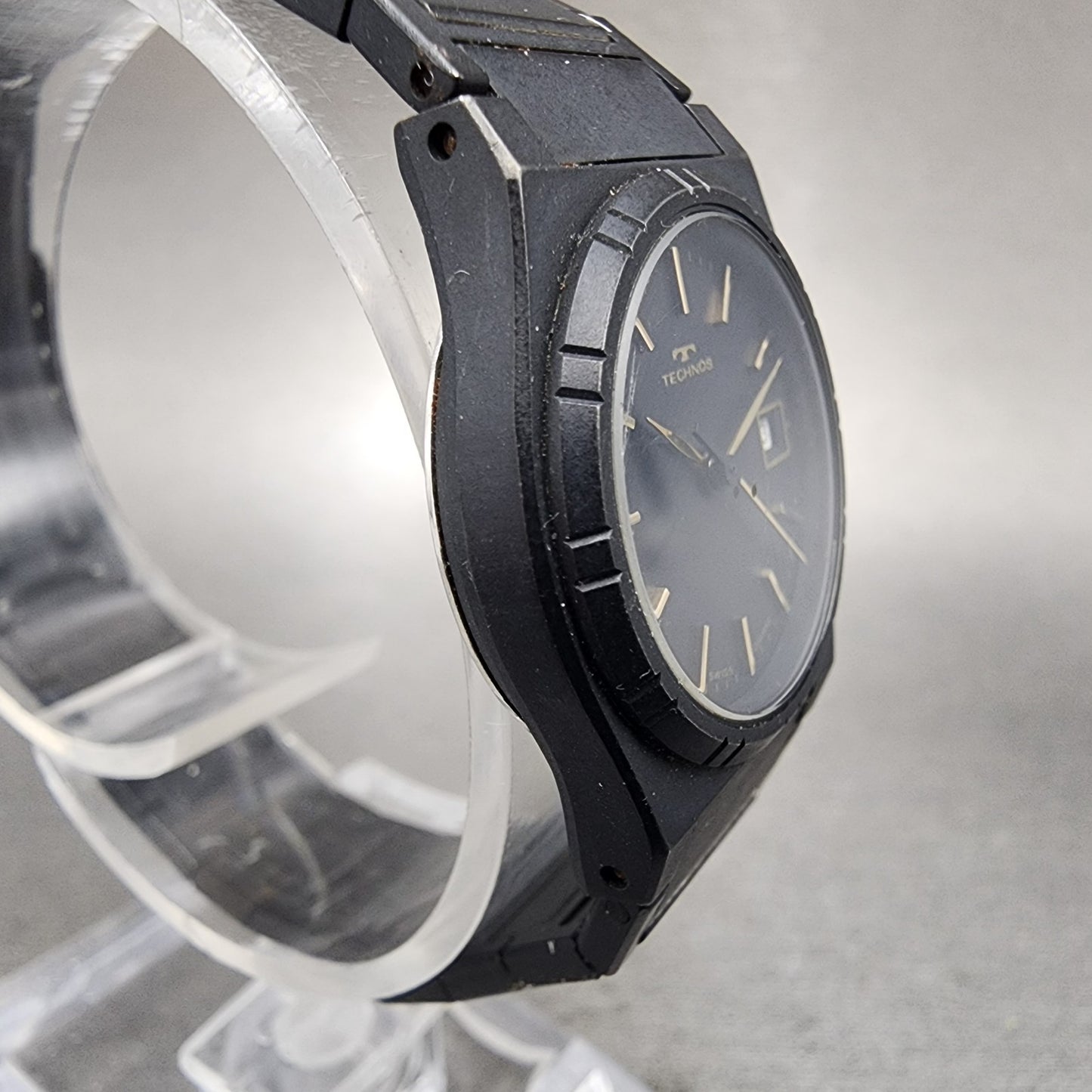 Technos Watch Women 26mm Black Dial Black Tone Date Round 1043 New Battery3