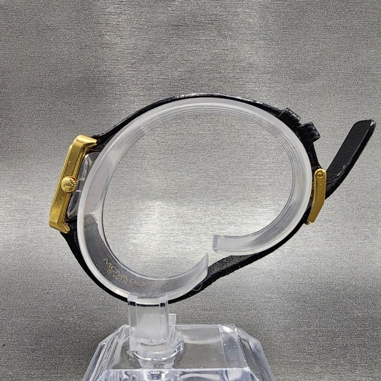 Movado Tank Watch Women 22mm Black & Gold Dial Gold Tone Rectangle New Battery6