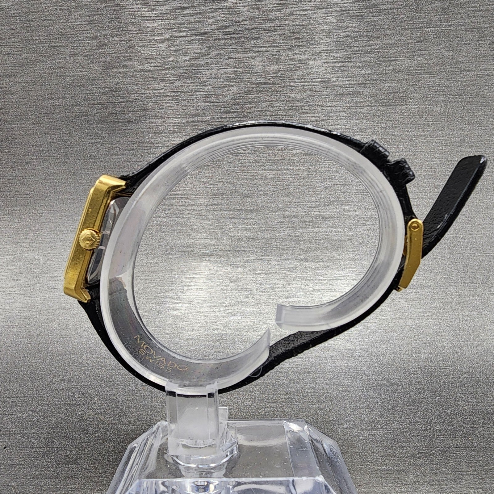 Movado Tank Watch Women 22mm Black & Gold Dial Gold Tone Rectangle New Battery6