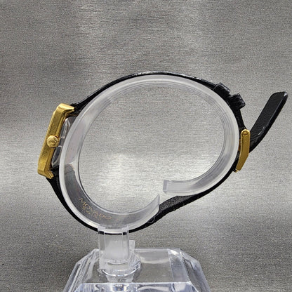 Movado Tank Watch Women 22mm Black & Gold Dial Gold Tone Rectangle New Battery6
