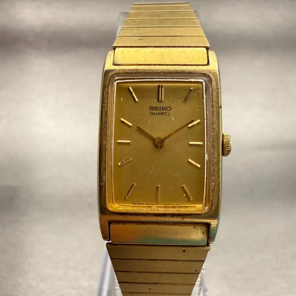 Seiko Watch Women 17mm Gold Dial Gold Tone Rectangle 2C20-5830 New Battery VTG0