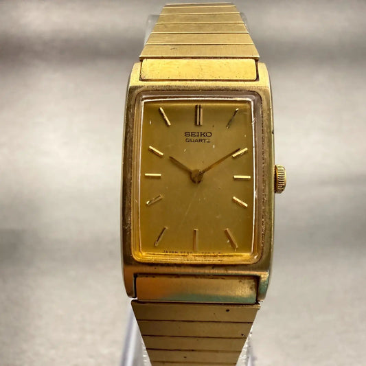 Seiko Watch Women 17mm Gold Dial Gold Tone Rectangle 2C20-5830 New Battery VTG0