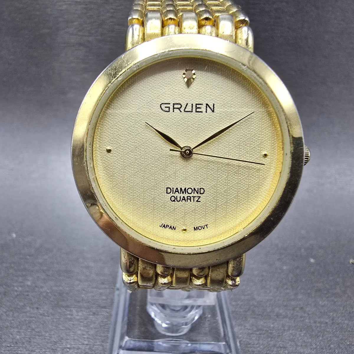 Gruen Watch Men 36mm Gold Dial Gold Tone Round New Battery Vintage0