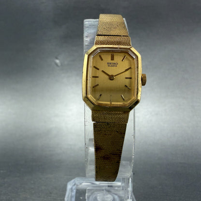 Seiko Watch Women 17mm Champagne Dial Gold Tone Octagon 4N00-5139 New Batt VTG5