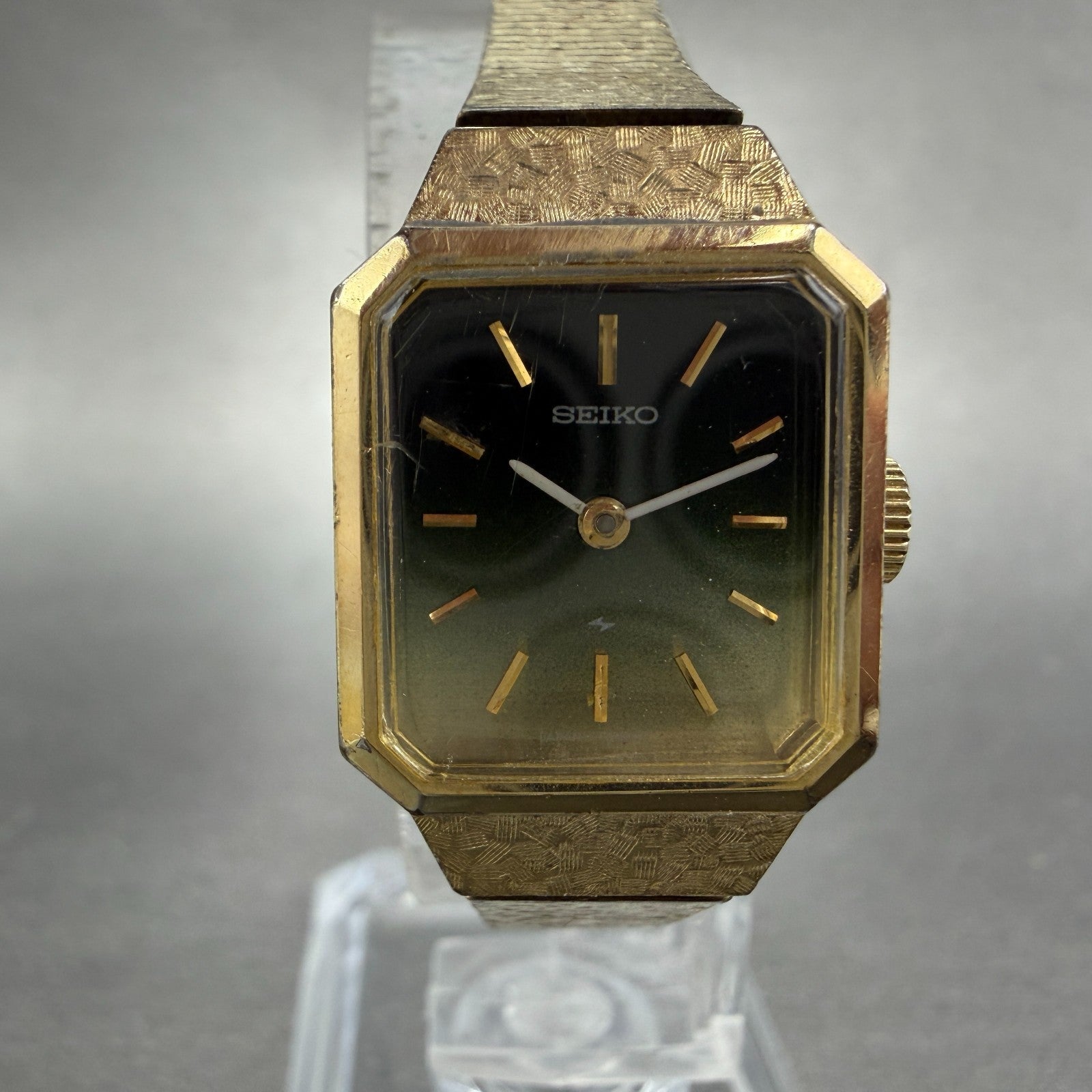 Seiko Tank Watch Women 18mm Green Dial Gold Tone Manual Rectangle 11-3990 Runs0