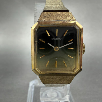 Seiko Tank Watch Women 18mm Green Dial Gold Tone Manual Rectangle 11-3990 Runs0