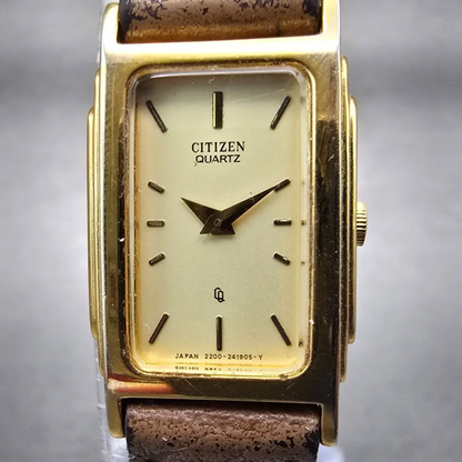 Citizen Tank Watch Women 15mm Champagne Dial Gold Tone 2200-229189 New Battery1