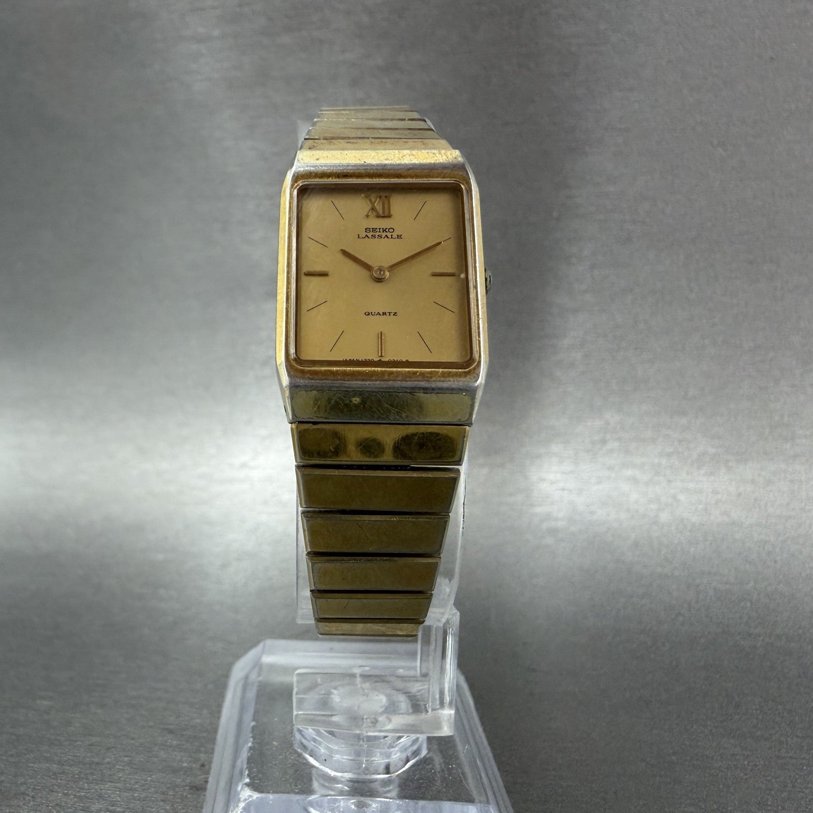 Seiko Lassale Tank Watch Women 18mm Champagne Dial Gold Tone 1230-5159 New Batt5