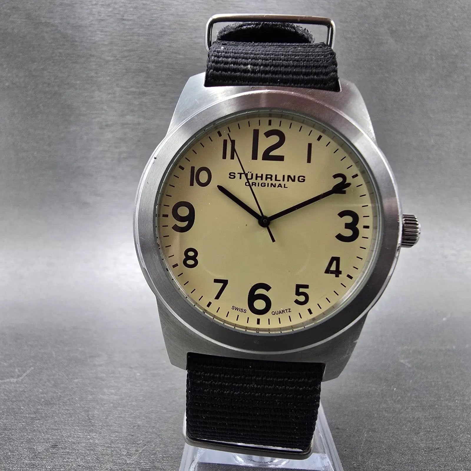 Stuhrling Original Aviator Contrail Watch Men 42mm Cream Dial Steel New Battery5