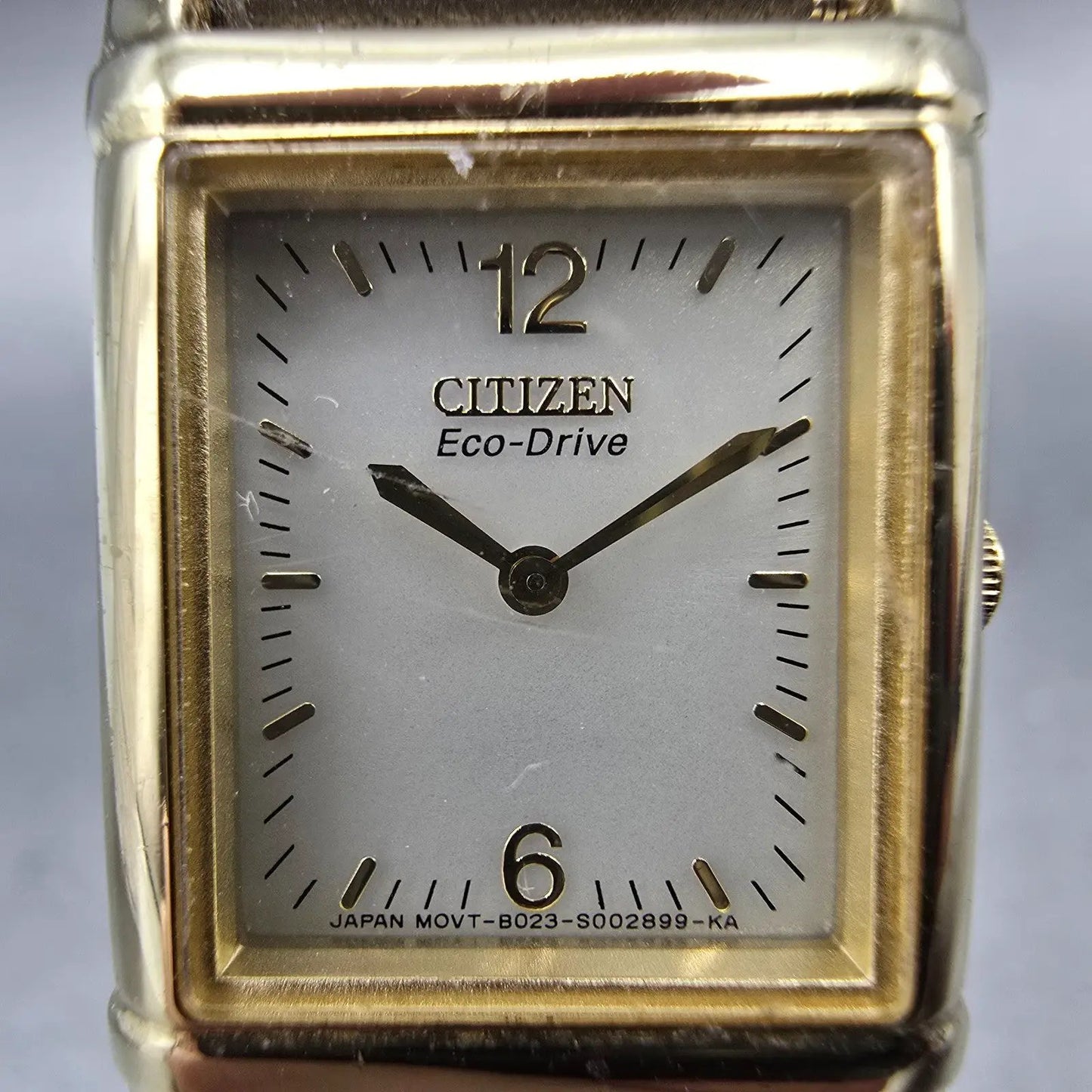 Citizen Eco-Drive Tank Watch Women 18mm Champagne Dial Gold Tone Rectangle Runs1
