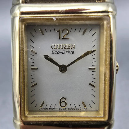 Citizen Eco-Drive Tank Watch Women 18mm Champagne Dial Gold Tone Rectangle Runs1