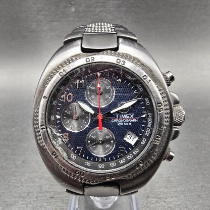 Timex Expedition Chronograph Watch Men 39mm Blue Dial Silver Tone New Battery0