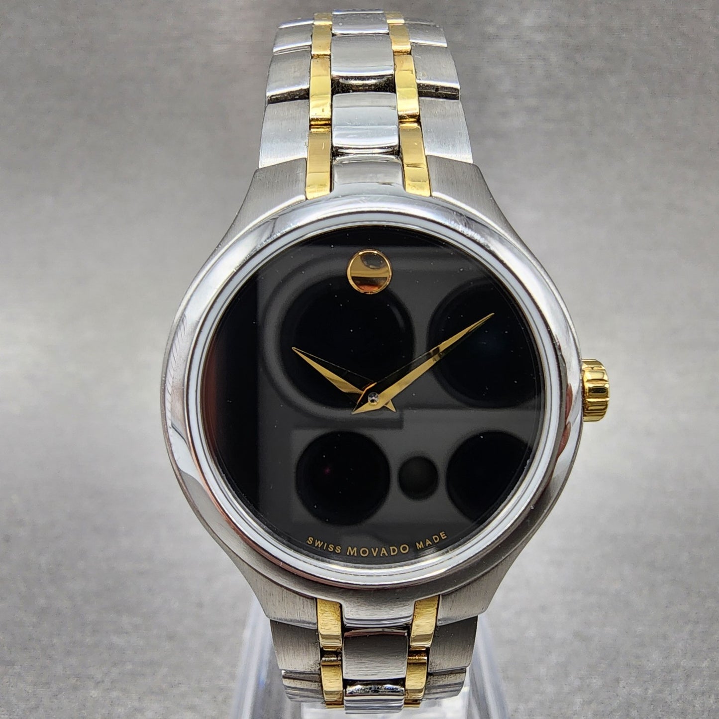 Movado Museum Watch Women 26mm Black Dial Two Tone Round 0606959 New Battery0