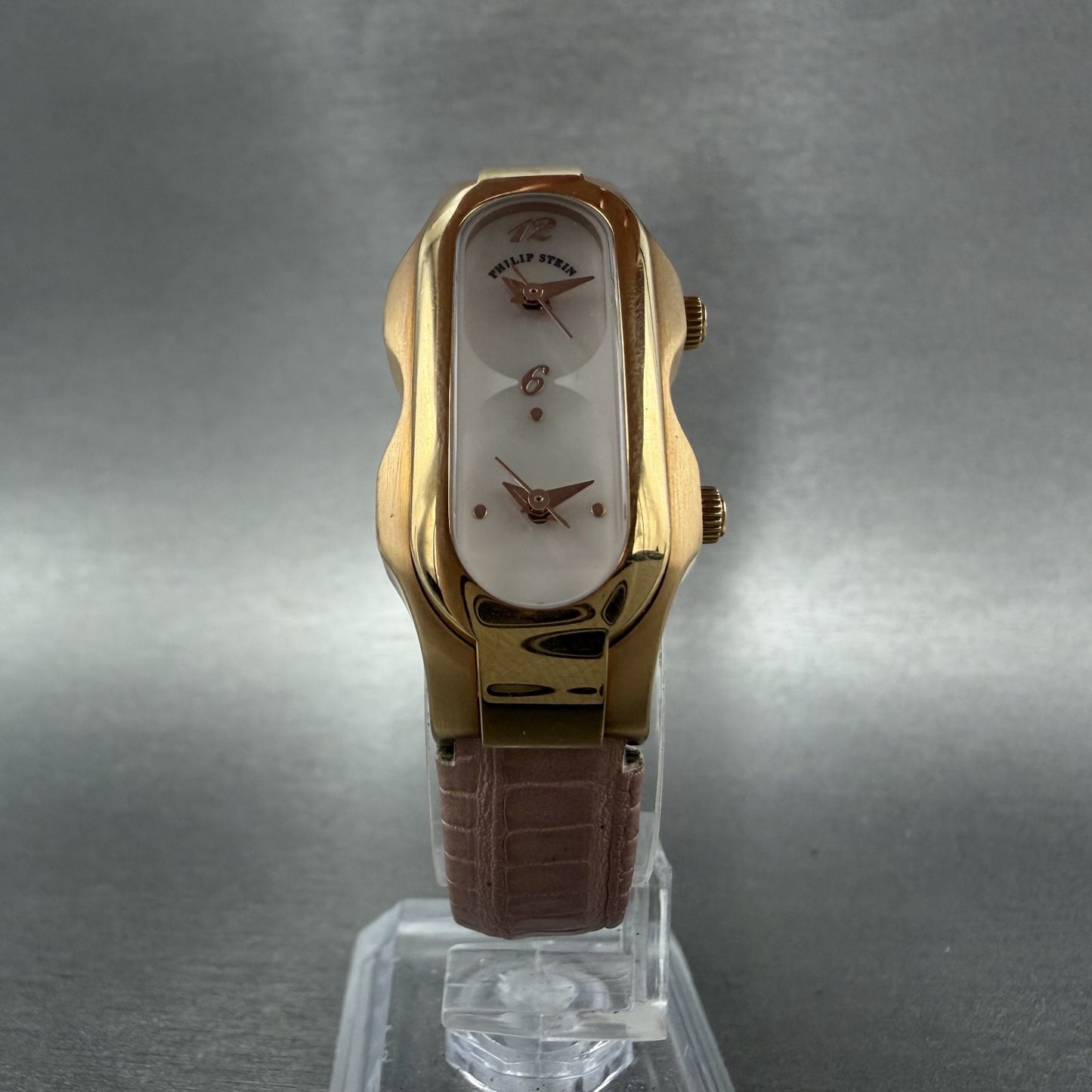 Philip Stein Teslar Dual Time Watch Women 19mm MOP Dial Rose Gold Tone New Batt5