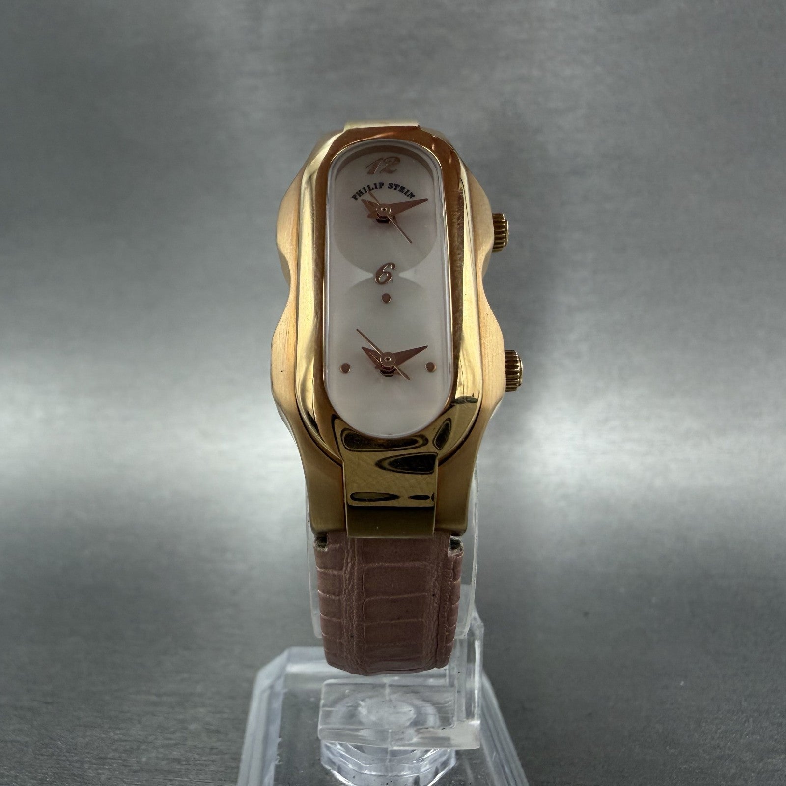 Philip Stein Teslar Dual Time Watch Women 19mm MOP Dial Rose Gold Tone New Batt5