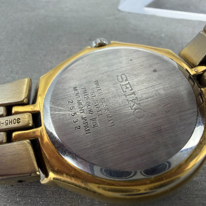 Seiko Watch Men 37mm White Dial Gold Date Round Vintage 7N42-0BD0 PARTS10