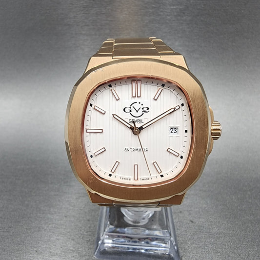 Gevril GV2 Potente Watch Men 39mm White Dial Rose Gold Tone Date Automatic 18102