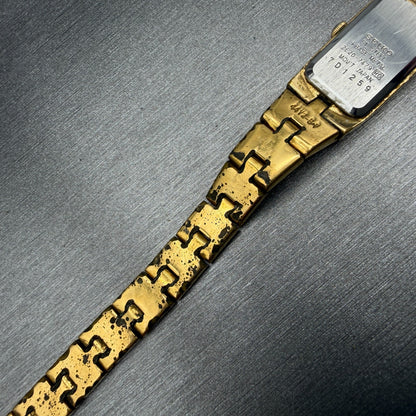 Seiko Tank Watch Women 13mm Champagne Dial Gold Tone Rectangle 2e20-7479 NewBat313