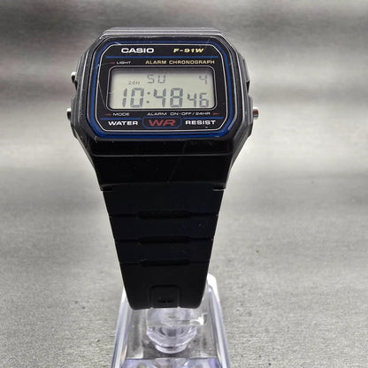 Casio F-91W Digital Watch Men 34mm Black Dial Black Chrono Alarm New Battery5