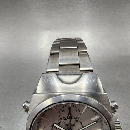Seiko Chronograph Watch Men 38mm Gray Dial Silver Tone Date 7t32-9000 New Batt
