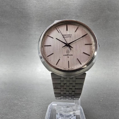Seiko Emblem Watch Men 35mm Silver Dial Silver Tone Round 4120-9000 New BatteryK5