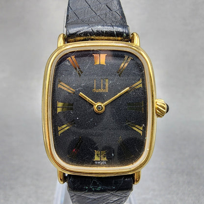 Dunhill Tank Watch Women Black Dial Gold Tone 9 17063 Rectangle Swiss made PARTS0