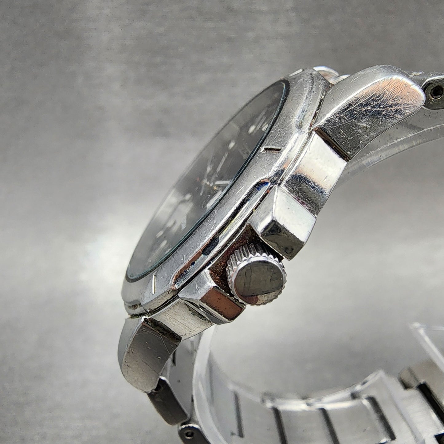 Seiko 100m Watch Men 39mm Black Dial Silver Tone Daydate Round 7n430az02