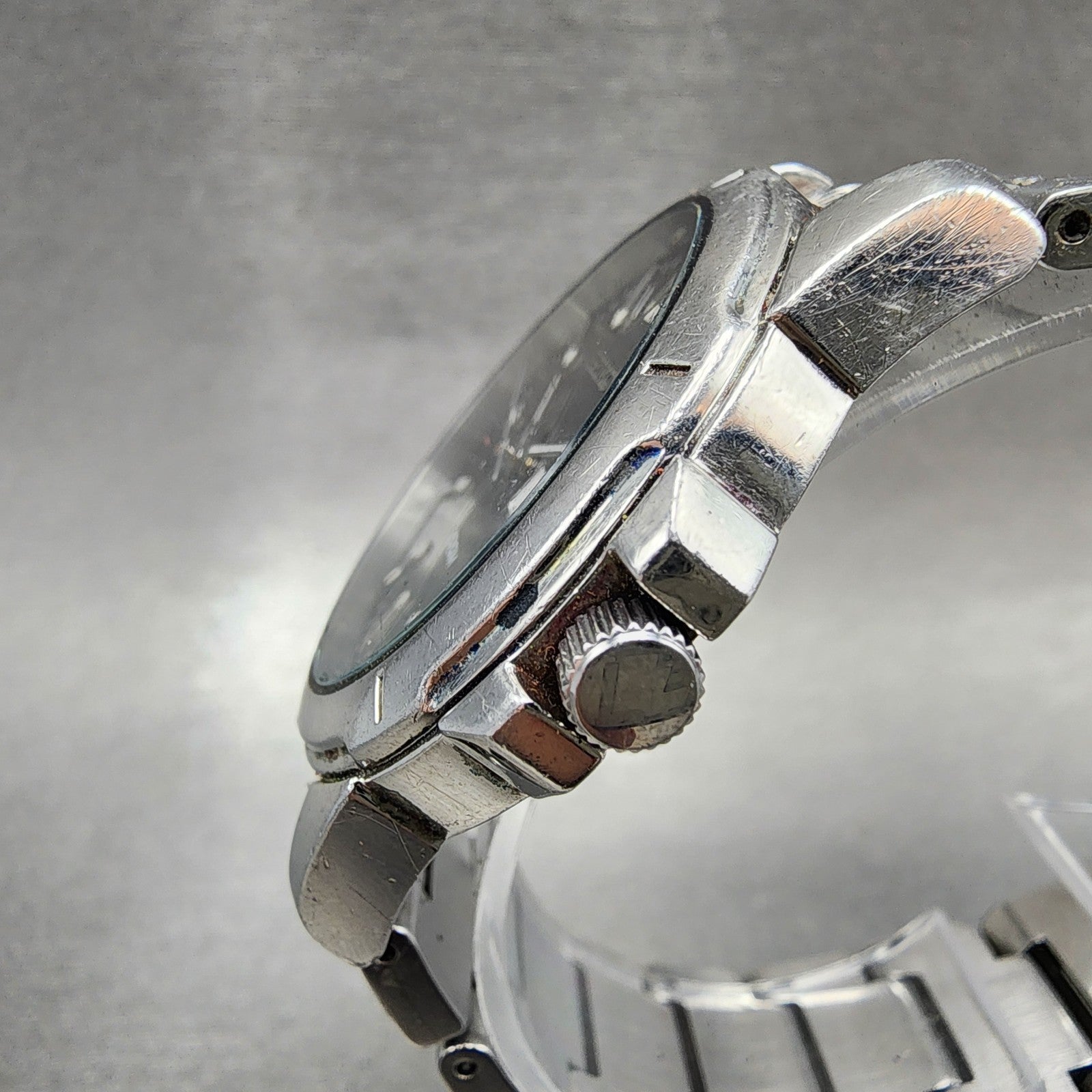 Seiko 100m Watch Men 39mm Black Dial Silver Tone Daydate Round 7n430az02