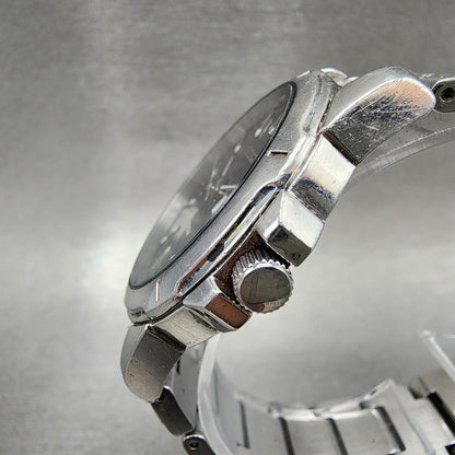 Seiko 100m Watch Men 39mm Black Dial Silver Tone Daydate Round 7n430az02