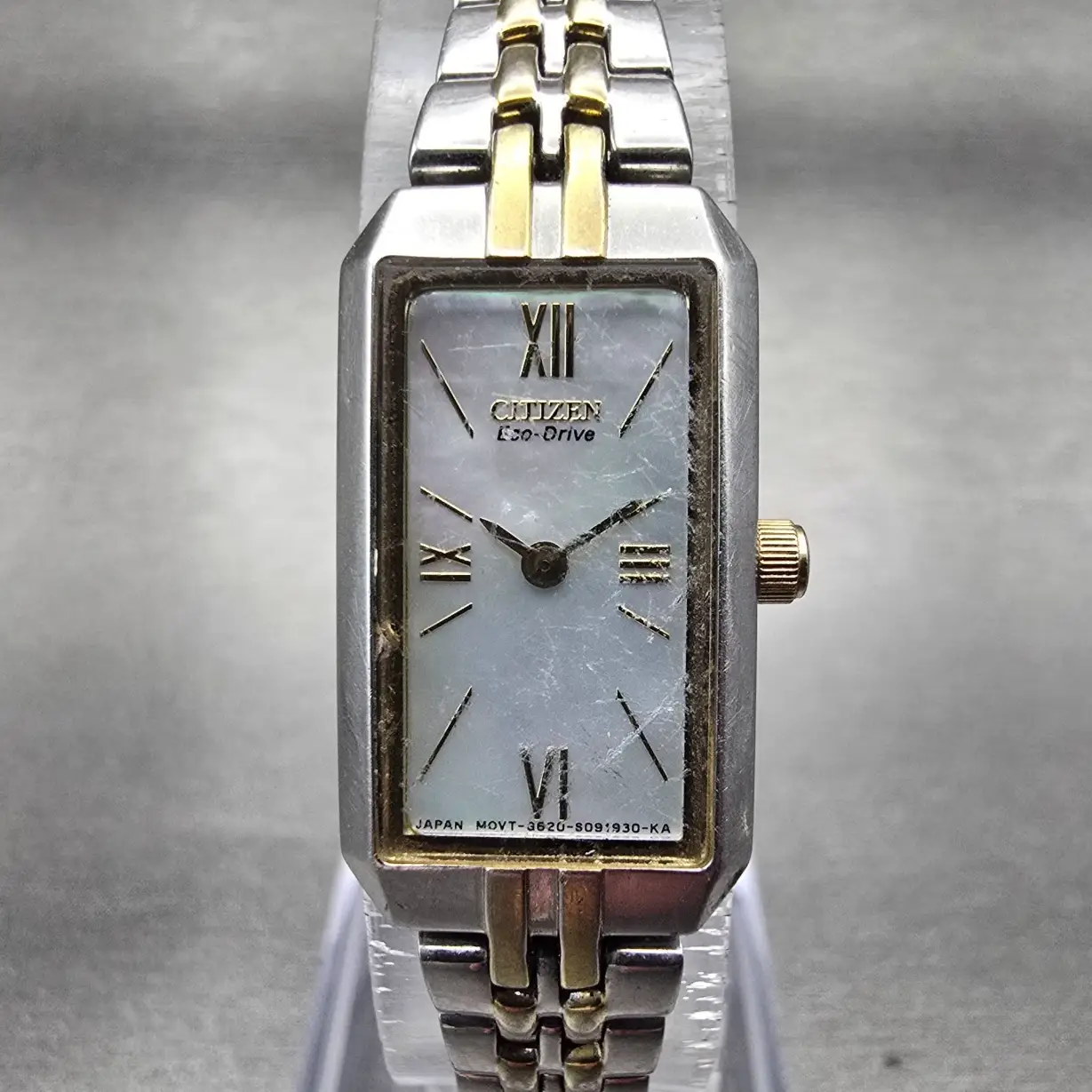 Citizen Eco-Drive Tank Watch Women 14mm MOP Dial Two Tone Rectangle G620-S0614820