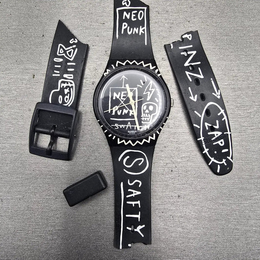 Swatch BAD TRIP Watch Men 33mm Black Dial Black Tone Round GB206 New Battery0