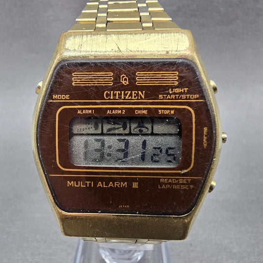 Citizen Watch Men 34mm Gold Digital Alarm Chronograph 4-098609 New Battery VTG0