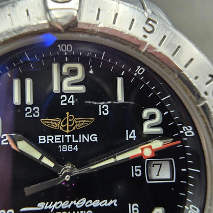 Breitling Superocean Automatic Watch Men 41mm Black Dial Steel Date A17340 W/Box11