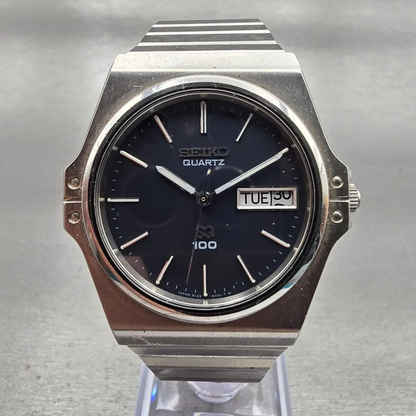 Seiko SQ Watch Men 37mm Black Dial Silver Tone Daydate 8123-6009 New Battery VTG0