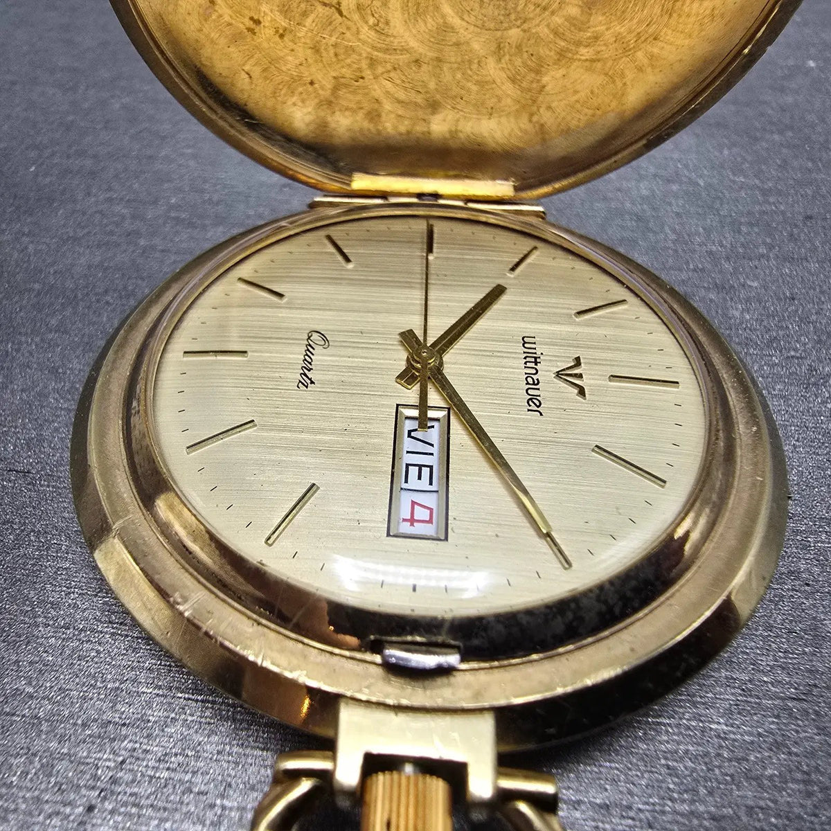 Wittnauer Pocket Watch Men 43mm Champagne Dial Gold Daydate SILHOUETTE New Batt3
