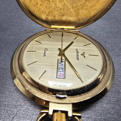 Wittnauer Pocket Watch Men 43mm Champagne Dial Gold Daydate SILHOUETTE New Batt3